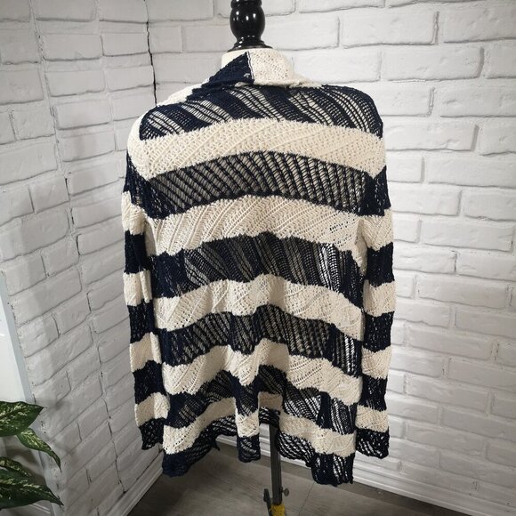 LRL Lauren Jeans Co. Ralph Lauren Ladies Size Small Navy & Beige Open Cardigan - Picture 2 of 9